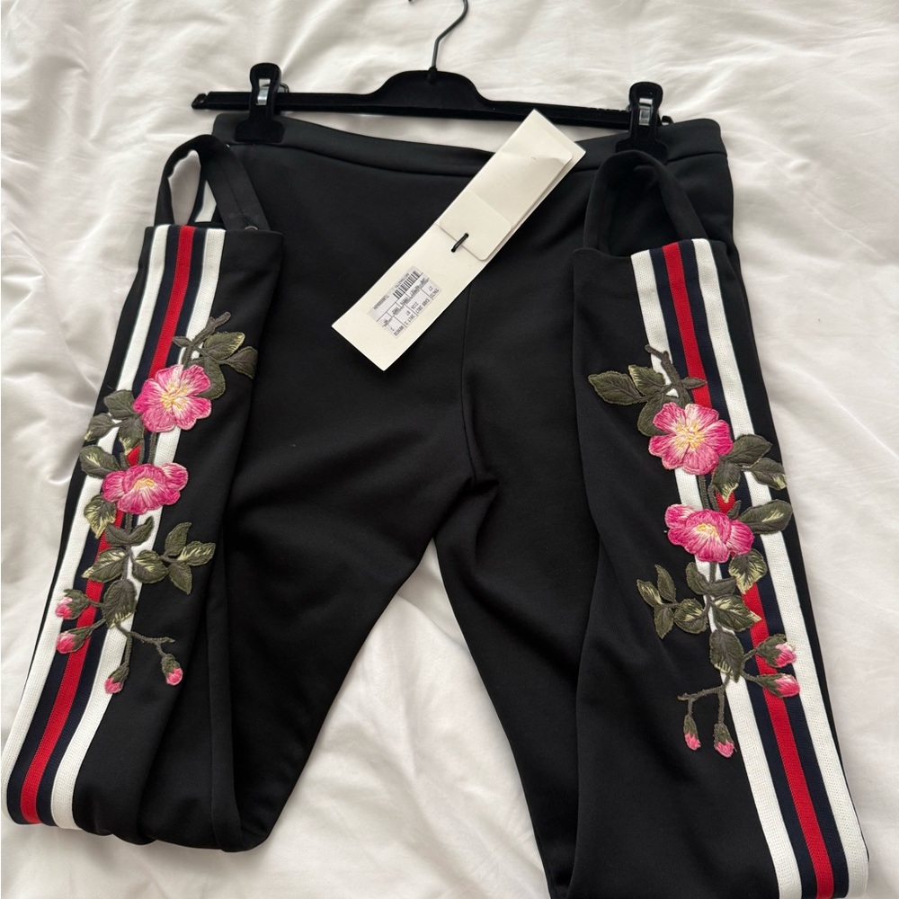 Gucci Black Floral Embroidered Pants